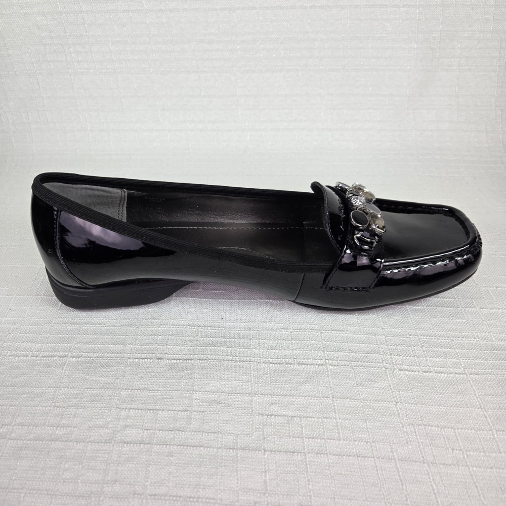 Tahari Black Patent Leather Loafers Women's 10 Rhinestones Preppy Secretary - Picture 4 of 9